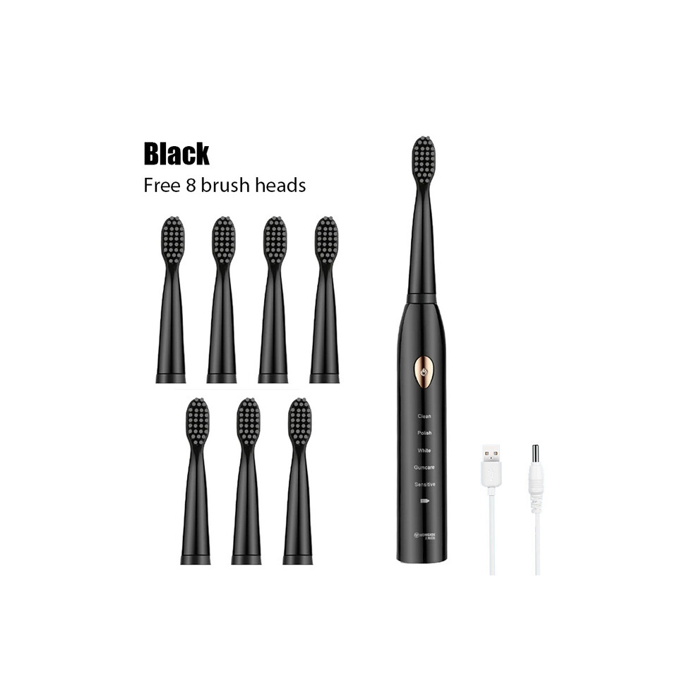 (Black with 8 Bristles) Rechargeable Sonic Electric Toothbrush Washable Whitening Timer for Men and-image-OPC-PH7YGDK-NEW