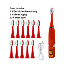 (Rouge 12 têtes) Brosse à dents électrique Sonic pour enfants avec 12 têtes de brosse IPX7 étanche à