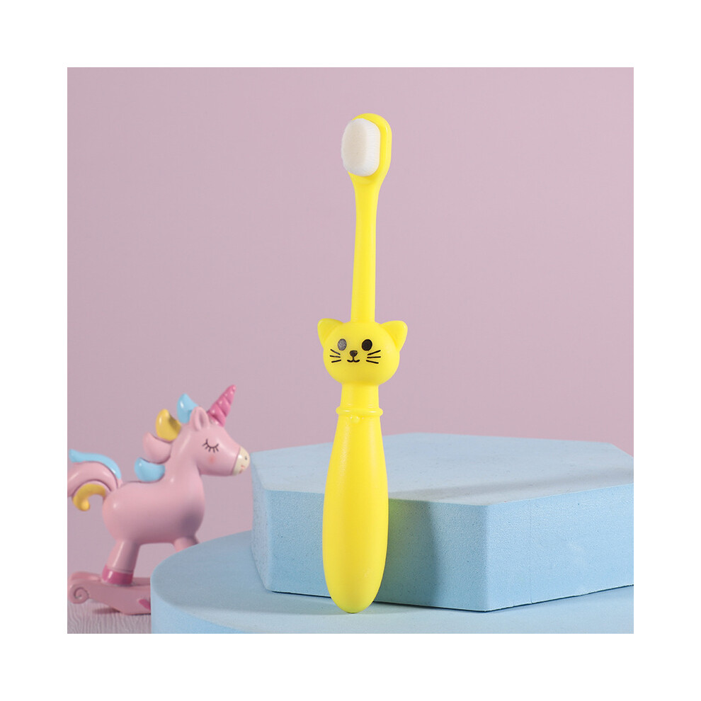 (Yellow Cat) Children's Baby Toothbrushes Kid Cartoon Cat Super Soft Bristles Toothbrush High Quality