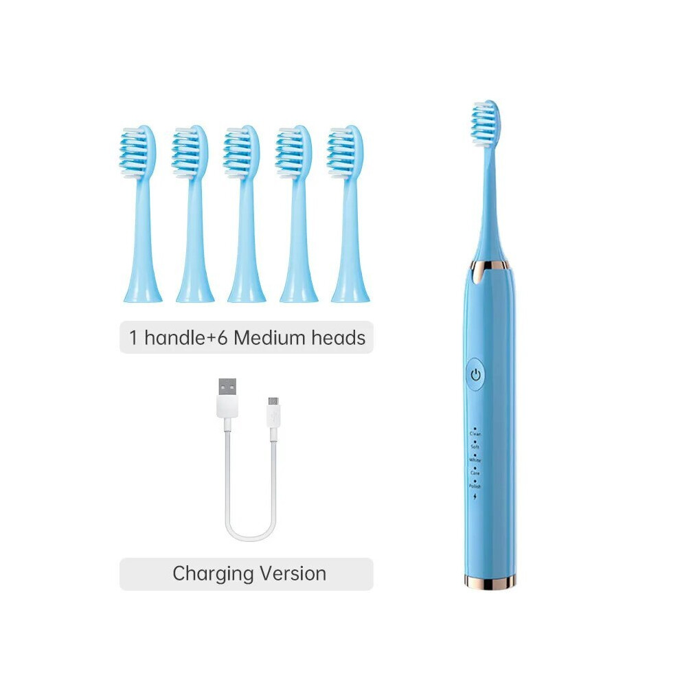(Blue, 6 Heads)Tongwode Electric Sonic Toothbrush USB Rechargeable Waterproof Electronic Ultrasonic-image-OPC-PH7YGG5-NEW