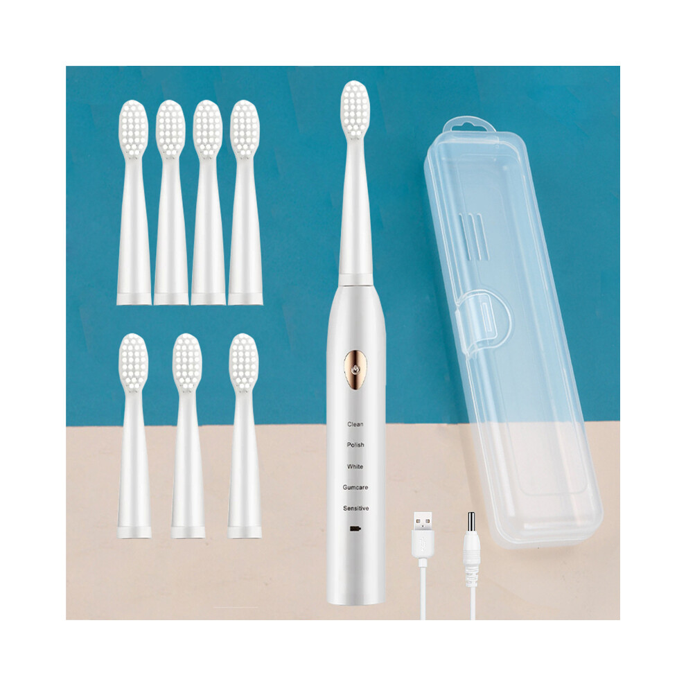 (Set A 8 Head) Powerful Ultrasonic Sonic Electric Toothbrush Rechargeable USB Toothbrush Adult Electronic