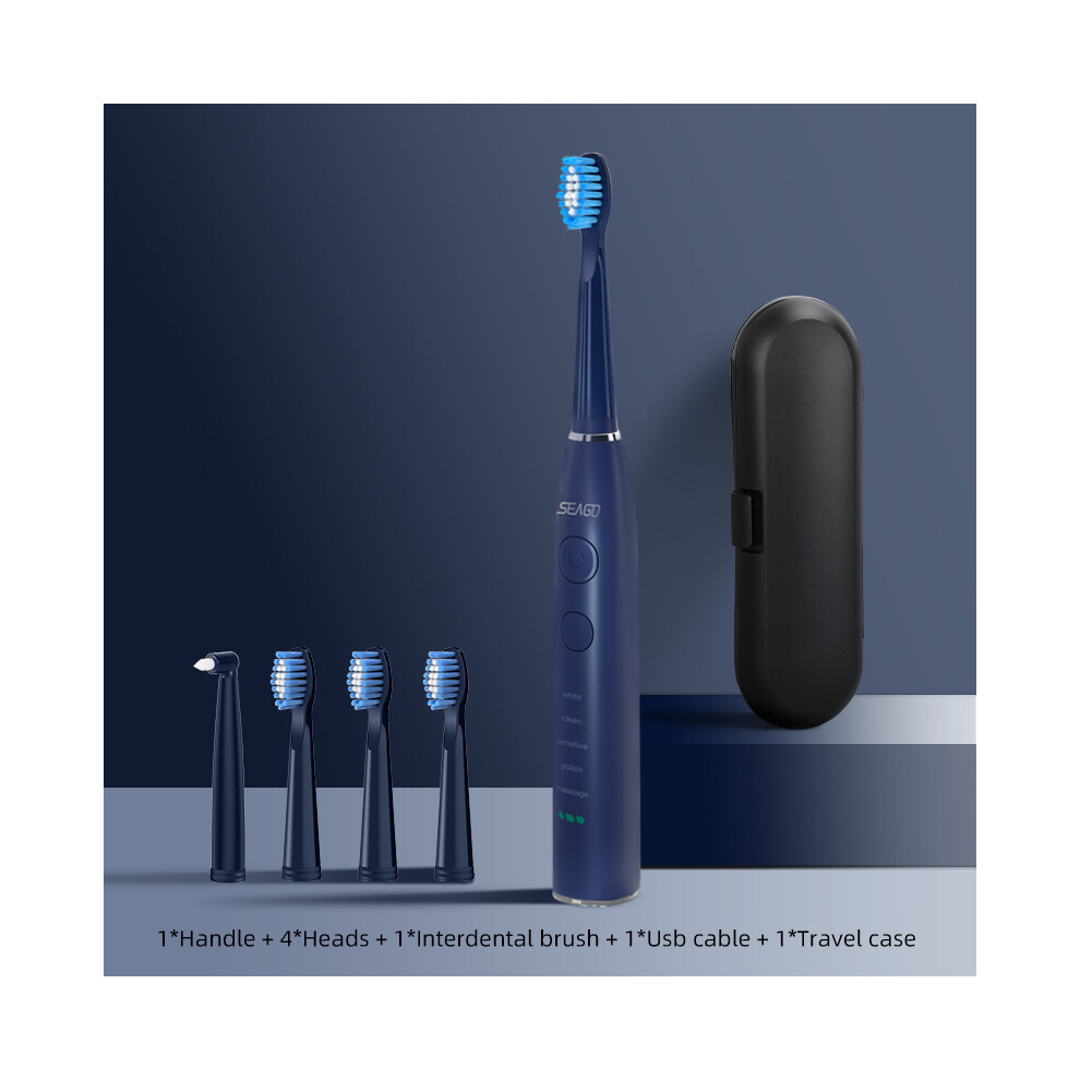 (575 Blue) Seago Electric Sonic Toothbrush, USB Rechargeable Adult 360 Day Battery Life with 4 Replacement-image-OPC-PH7YGH2-NEW