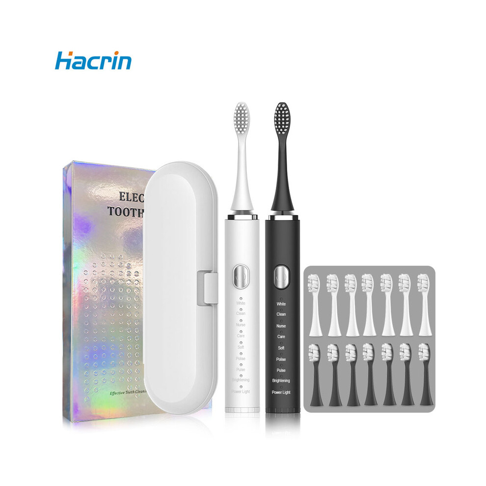 Black ( 8 Heads) Electric Toothbrush Sonic Toothbrush 8 Modes Deep Cleaning Teeth With Box For Traveling