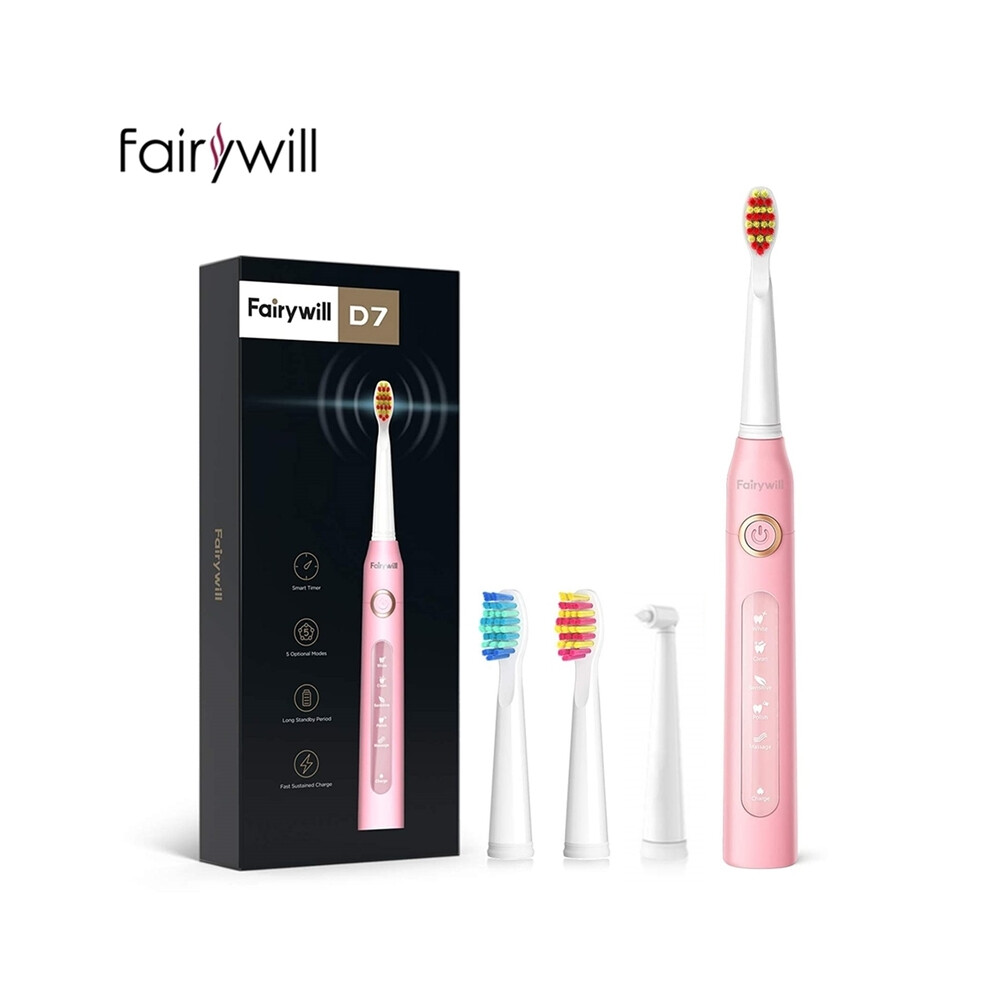 (FW-ET507Pink)Fairywill Electric Sonic Toothbrush USB Charging FW-507 Rechargeable Waterproof Electronic