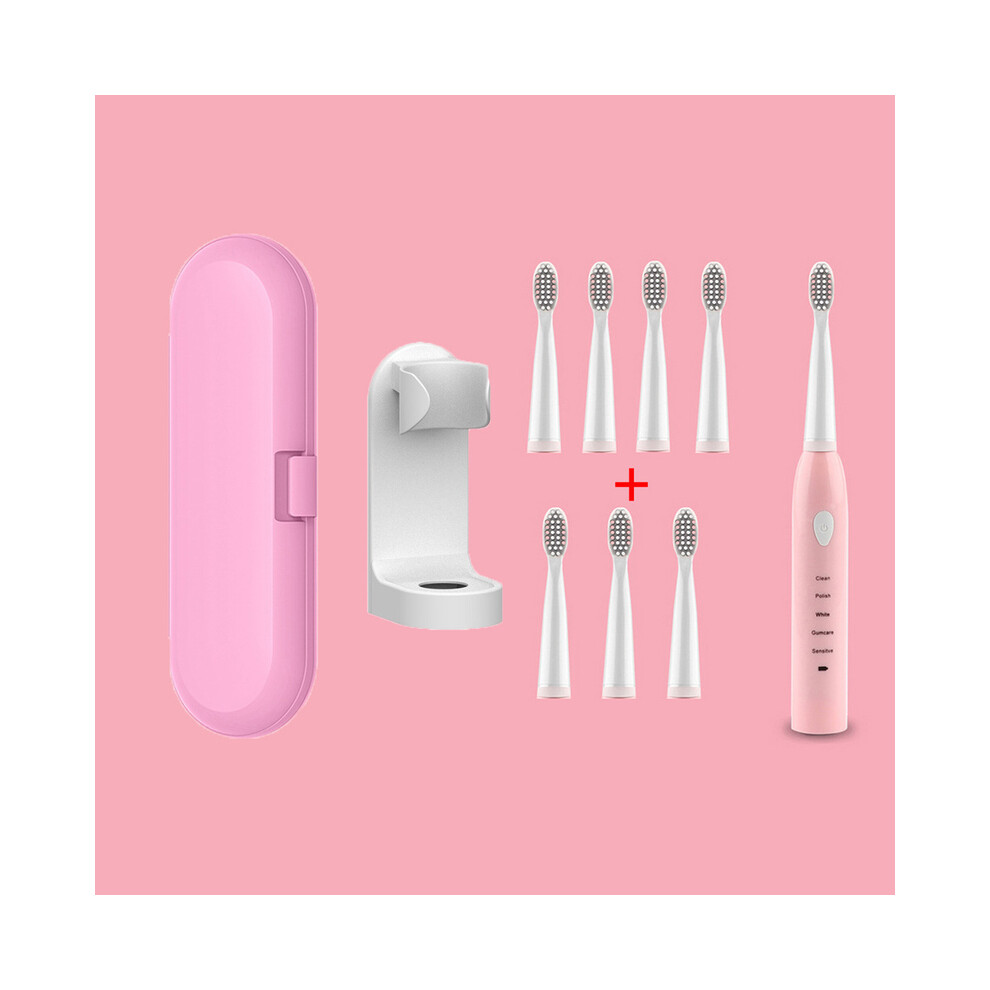 Pink ( 8 Pass)Ultrasonic Electric Electric Toothbrush Rechargeable Toothbrush Washable Electronic Whitening
