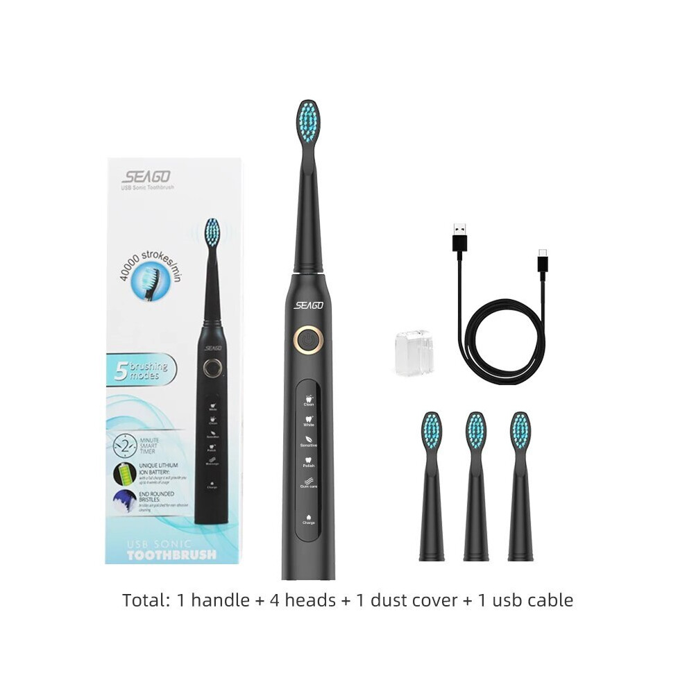 (507 Hey) Seago Sonic toothbrush Electric toothbrush Cleans teeth 5 modes and 4 replaceable brush heads