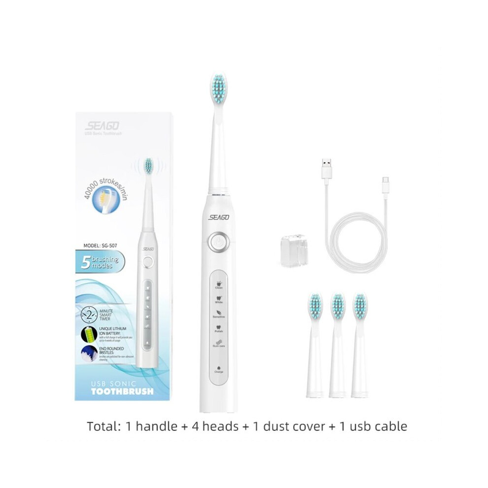 (507 Bai) Seago Sonic toothbrush Electric toothbrush Cleans teeth 5 modes and 4 replaceable brush heads