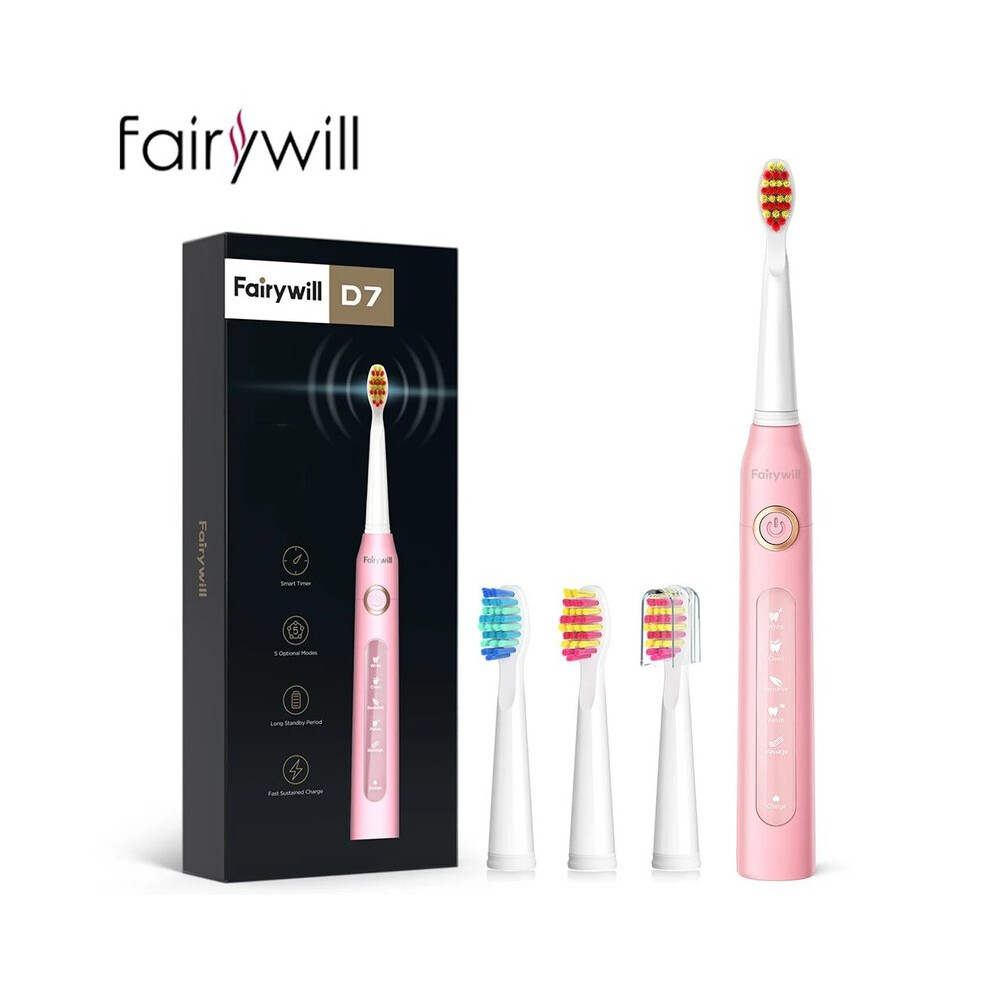(AE-FW-ET507 Pink)Fairywill Electric Sonic Toothbrush USB Charging FW-507 Rechargeable Waterproof