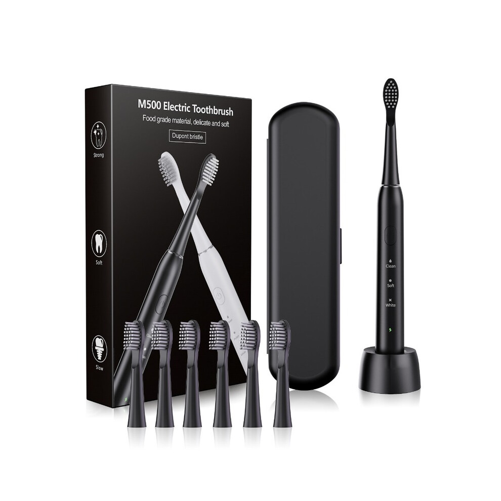 Black ( 6 Brush Heads)Sonic Electric Toothbrush Rechargeable Adult Toothbrush Ipx7 Waterproof Dental