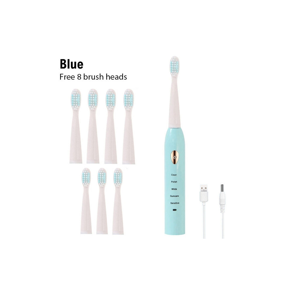 Blue/Black/White ( With 8 Brushes)Sonic Electric Toothbrush For Adults And Whitening Timer Soft Hair