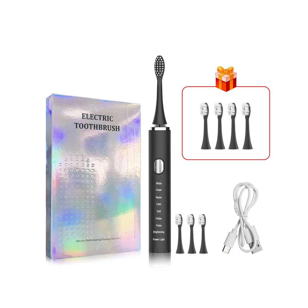 (black 8 heads) Electric toothbrush Sonic Electric toothbrush for adult teeth whitening Rechargeable