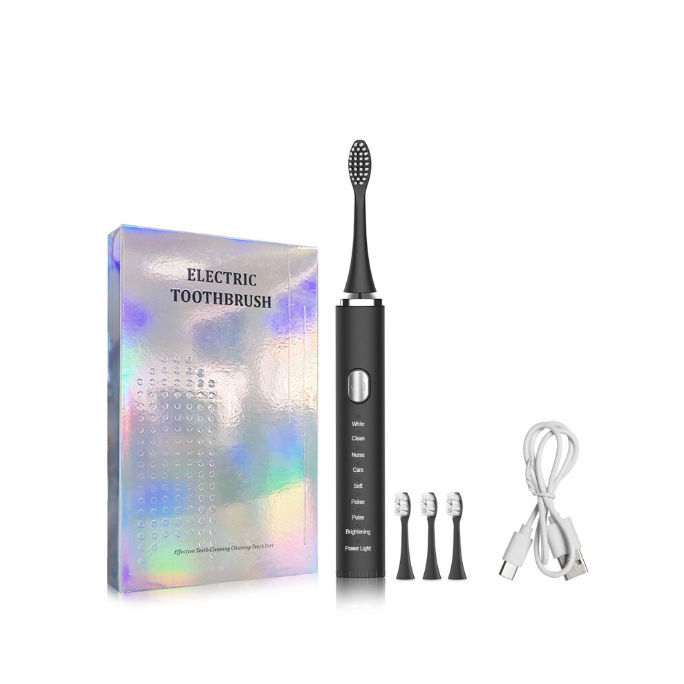 Black ( 4 Heads) Electric Toothbrush Sonic Electric Toothbrush For Adult Teeth Whitening Rechargeable