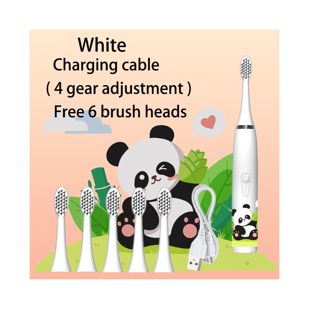 (White 6 head2) Children's electric toothbrush Cartoon for children with replaceable head Ultrasonic