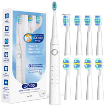 (958White8 Brush heads) Seago electric toothbrush Sonic toothbrush 30 days long battery life 2 minutes