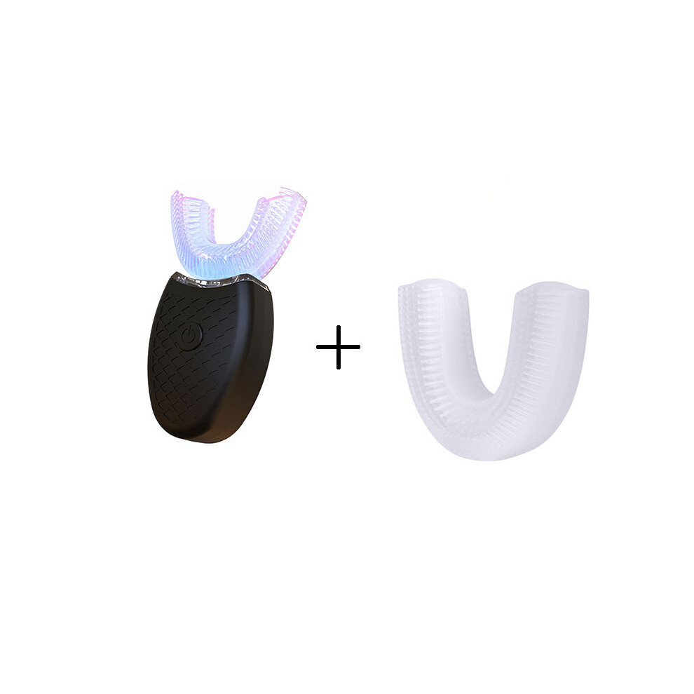 Black ( And 1 Nozzle) U-Type Toothbrush 360 Degree Smart Silicone Head Sonic Electric Toothbrush Automatic