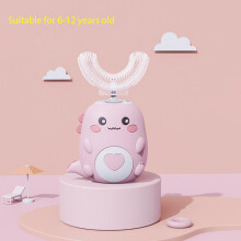 (6-12 Years Old-Pink) Children's U-Shaped Electric Sonic Toothbrush Children's Silicone Toothbrush