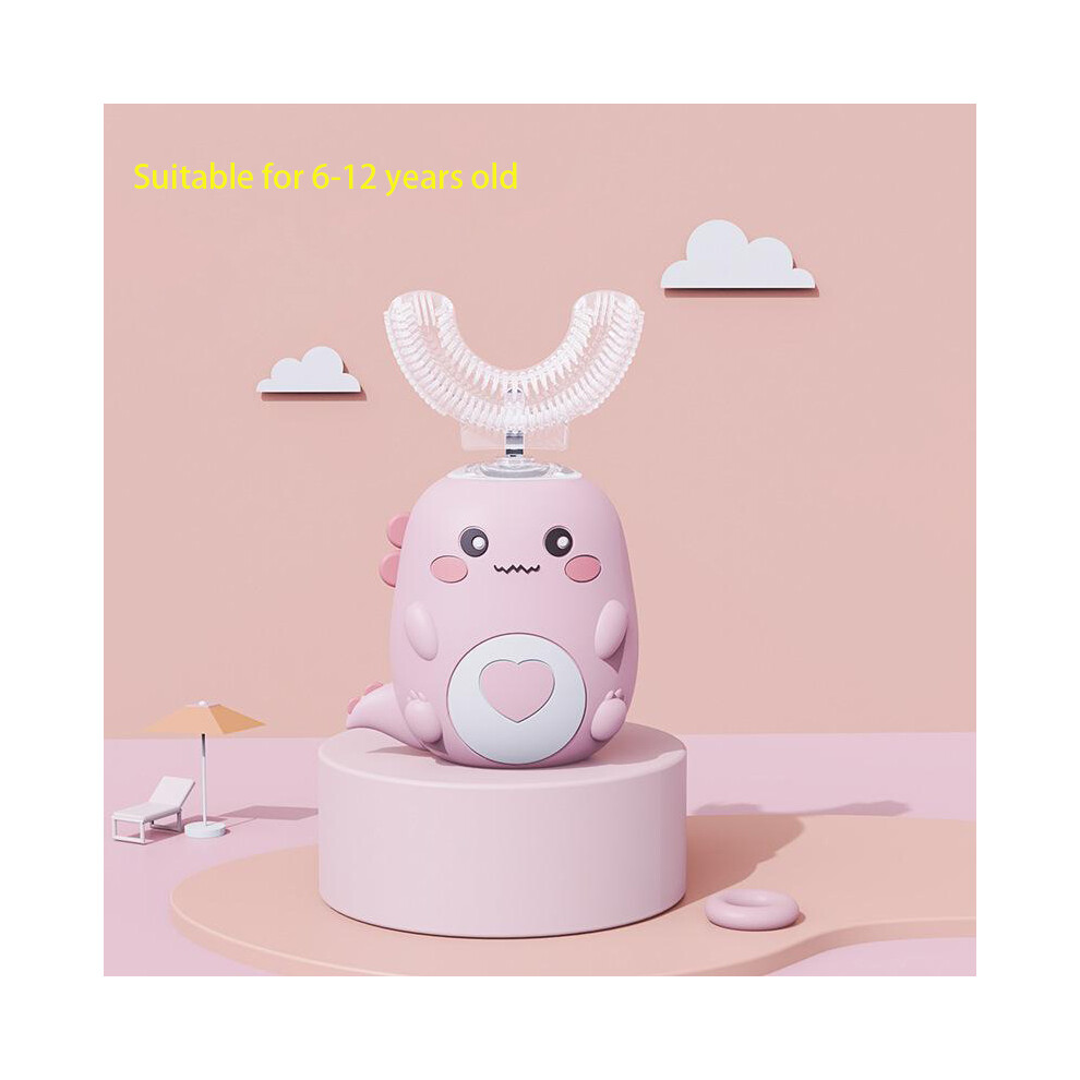 Pink (6-12 Years Old-) Children's U-Shaped Electric Sonic Toothbrush Children's Silicone Toothbrush