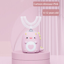 (6-12 Years Old-Pink-A)Children's U-Shaped Electric Sonic Toothbrush Children's Silicone Toothbrush