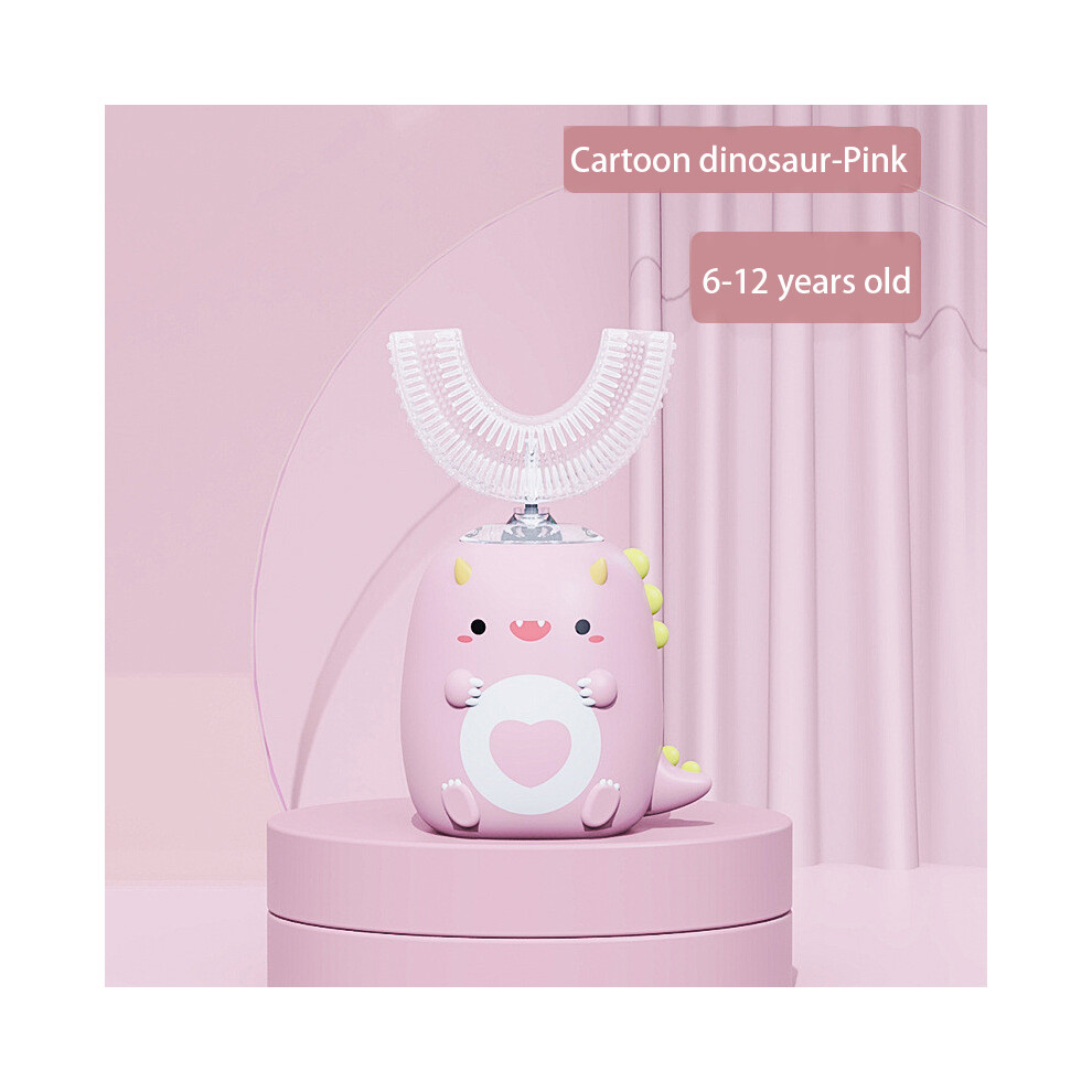Pink (6-12 Years Old-A)Children's U-Shaped Electric Sonic Toothbrush Children's Silicone Toothbrush