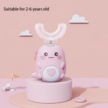 (2-6 Years Old-Pink) Children's U-Shaped Electric Sonic Toothbrush Children's Silicone Toothbrush