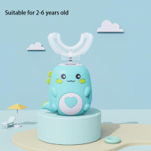 (2-6 Years Old-Green)Children's U-Shaped Electric Sonic Toothbrush Children's Silicone Toothbrush 360