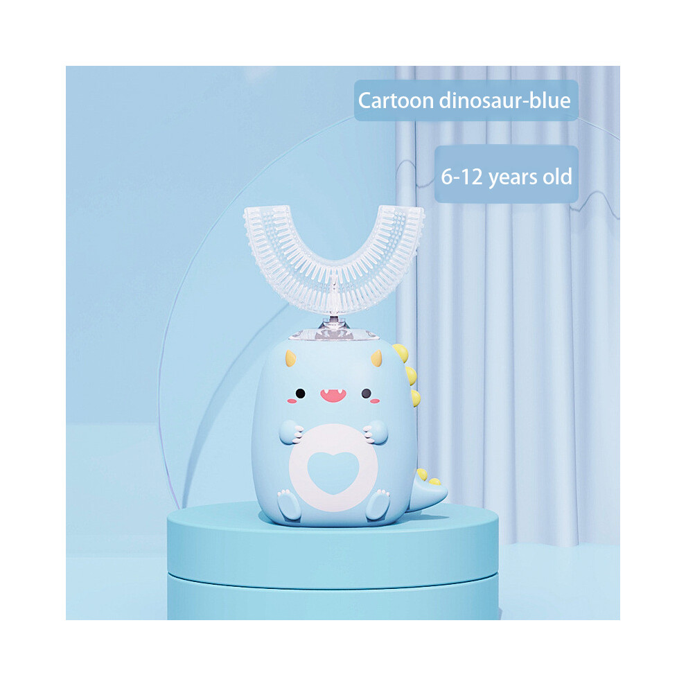 Blue (6-12 Years Old-A)Children's U-Shaped Electric Sonic Toothbrush Children's Silicone Toothbrush