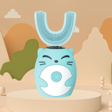 (8-15 Years Old-Blue) Children's U-Shaped Electric Sonic Toothbrush Children's Silicone Toothbrush