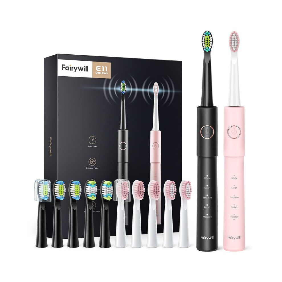 (AE-FW-E11BP-Set-kNkI)Fairywill Sonic Electric Toothbrush E11 Waterproof USB Charging with 8 Replacement