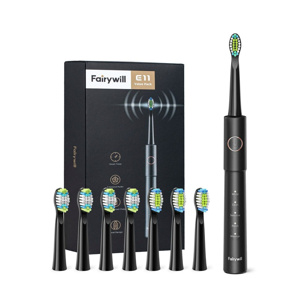 (AE-FW-E11B-8BH-a)Fairywill Sonic Electric Toothbrush E11 Waterproof USB Charging Rechargeable Electric