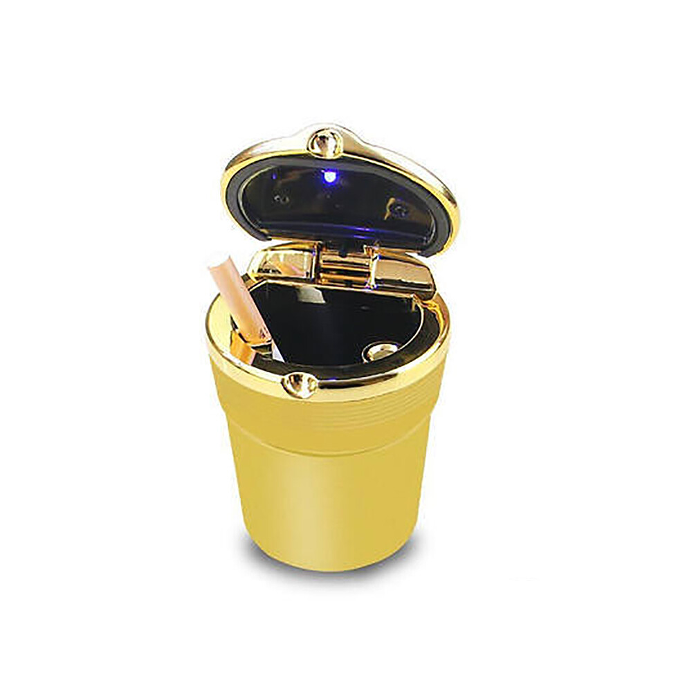 (Golden)(Golden) Ashtrays Car Universal Ashtray With Led Lights Lid Creative Personality Covered Golden 9319708035315
