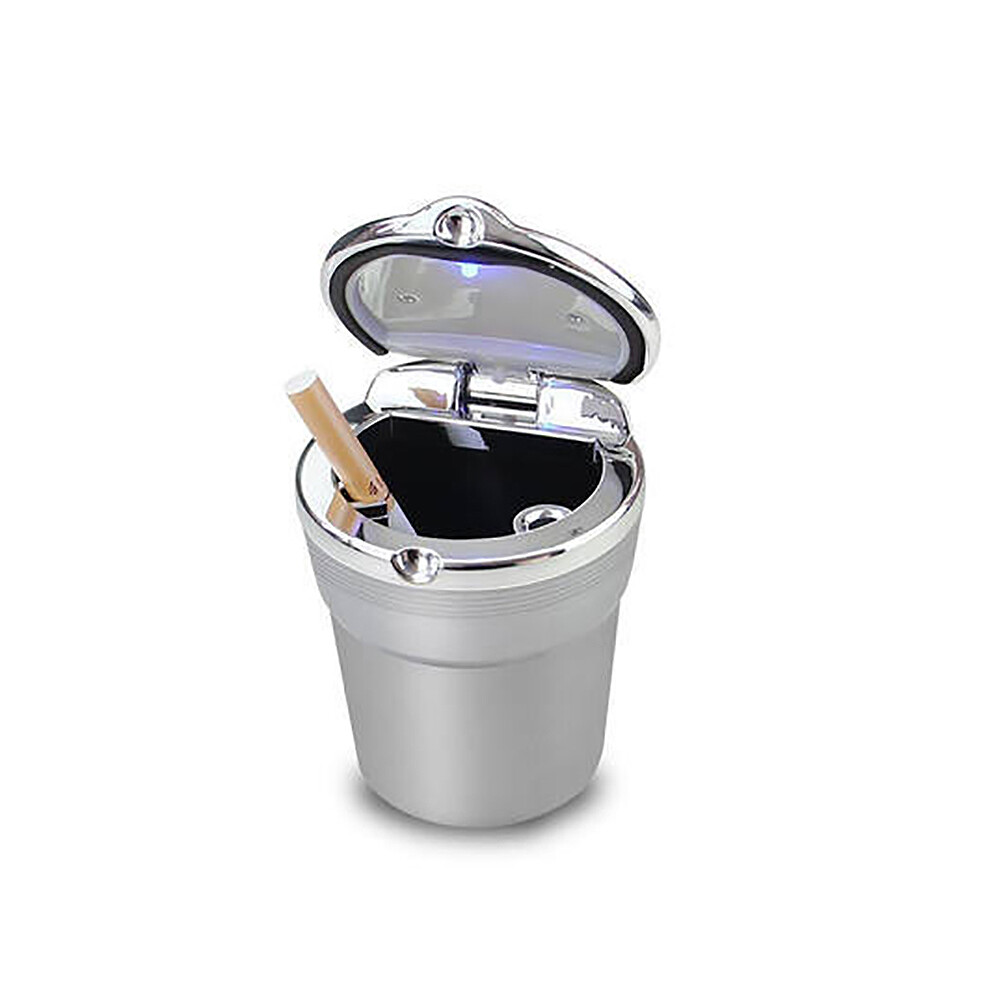 (Silvery) (Silver) Ashtrays Car Universal Ashtray With Led Lights Lid Creative Personality Covered Silver 9319708035339