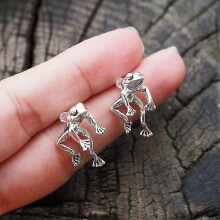 (As show, One size) 4pairs Silver Frog Earrings Vintage Frogs Shaped Stud Earrings Cute Animal Earrings
