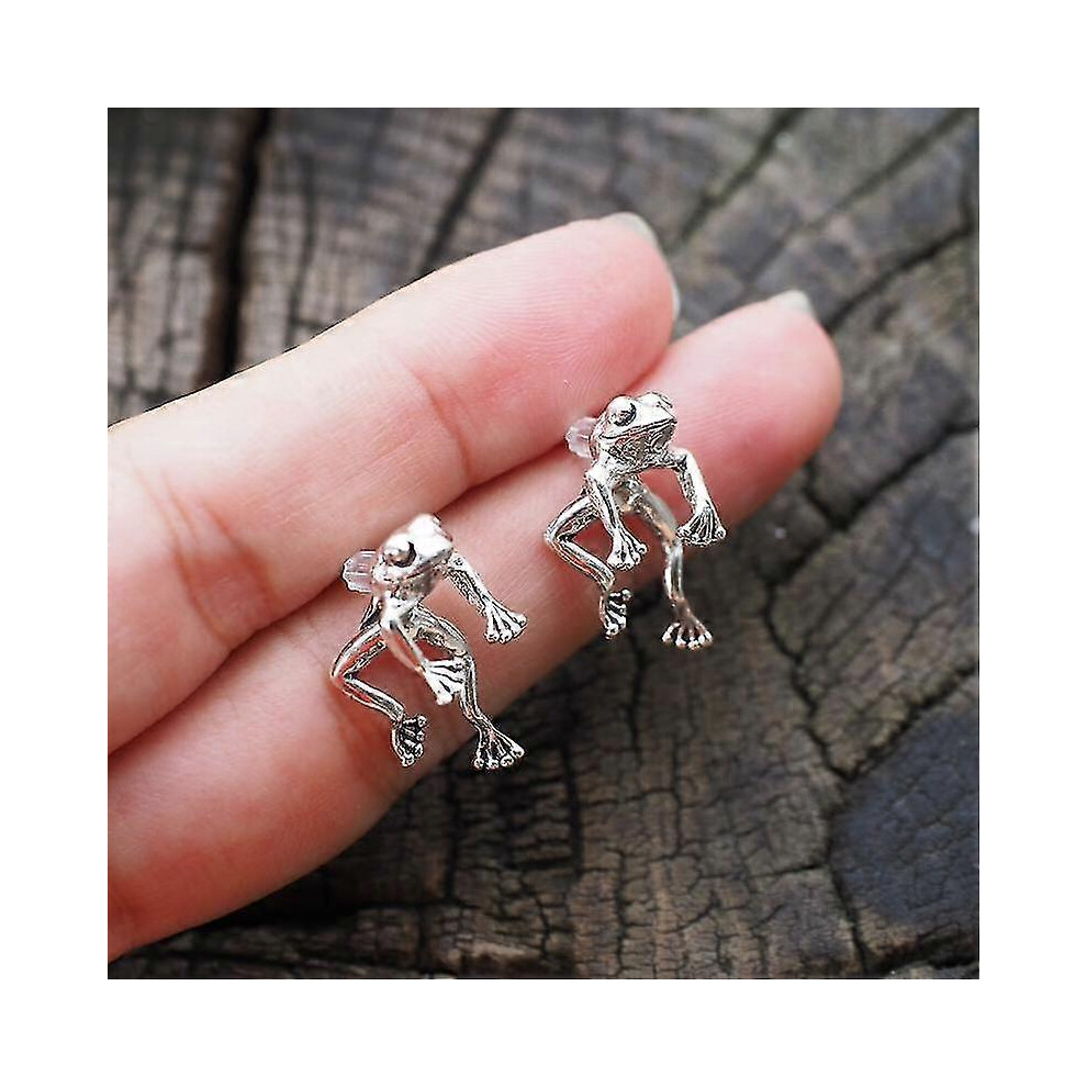 (As Show, One Size) 4Pairs Silver Frog Earrings Vintage Frogs Shaped Stud Earrings Cute Animal Earrings 5064242259966