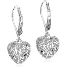 (As show, One size) New Heart Earrings S925 Sterling Silver Hollow Shaped Leverback Earrings For Women Girls Dangle Drop Earrings