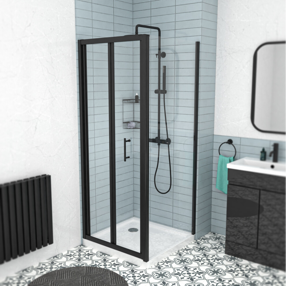 Nes Home Black 800mm Bi-fold Shower Door, 800mm Side Panel Tempered Glass