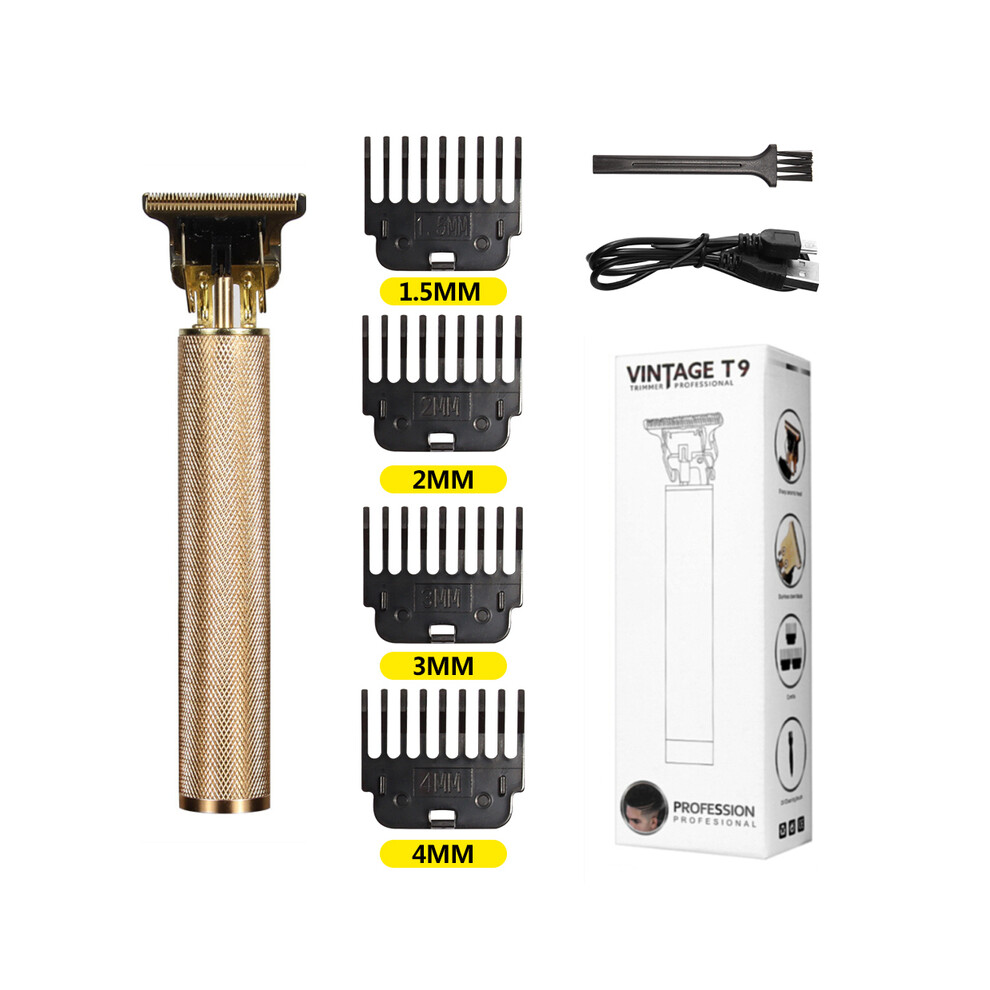 Gold (Metal ) T9 Lcd Electric Shaving Head, Electric Pusher Carving Electric Pusher Hair Clipper