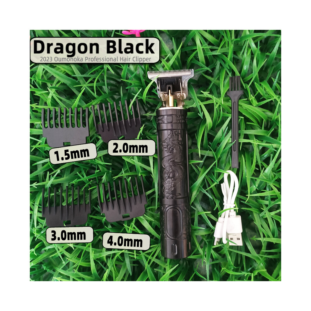 Black (Dragon )2023 New Usb Rechargeable Hair Clipper Barber Lcd Hair Clipper Hair Cutting Beard Trimmer