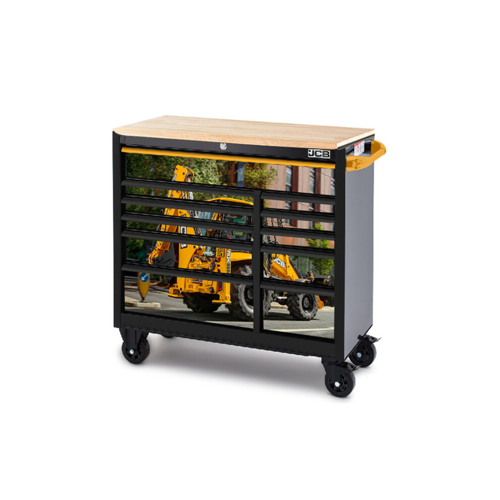 JCBBHLRCBB Roller Tool Cabinet, 11 Drawers,Steel with Hardwood Worktop