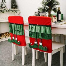Christmas Chair Back Cover, 2 Pcs Santa Claus Elf Chairs Covers with Elves Back Legs, Dining Chair Covers
