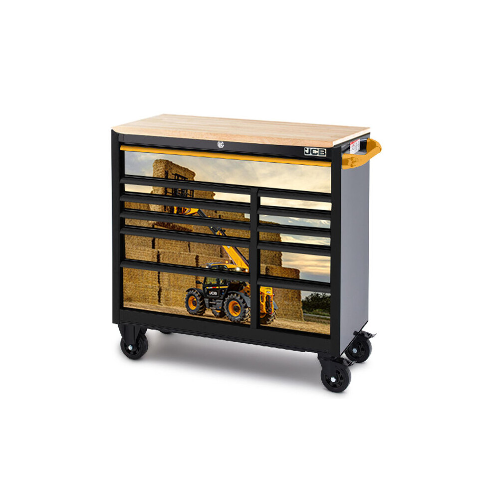 JCBTLHRCBB Roller Tool Cabinet, Steel with Hardwood Worktop