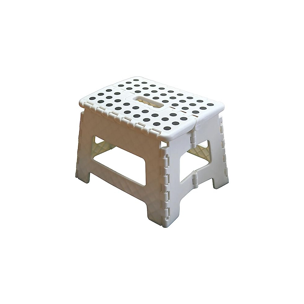 Armo Folding Stool Step Down Footstool With Carry Handle Compact Foldable Foot Stool DIY Footstool Ladder MAX Weight 150KG (White)