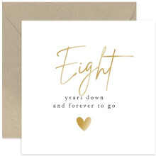 Old English Co. Eight Years Down Forever To Go Wedding Anniversary Card for Husband or Wife - Special Gold Foil 8th Anniversary Celebration Card - Br
