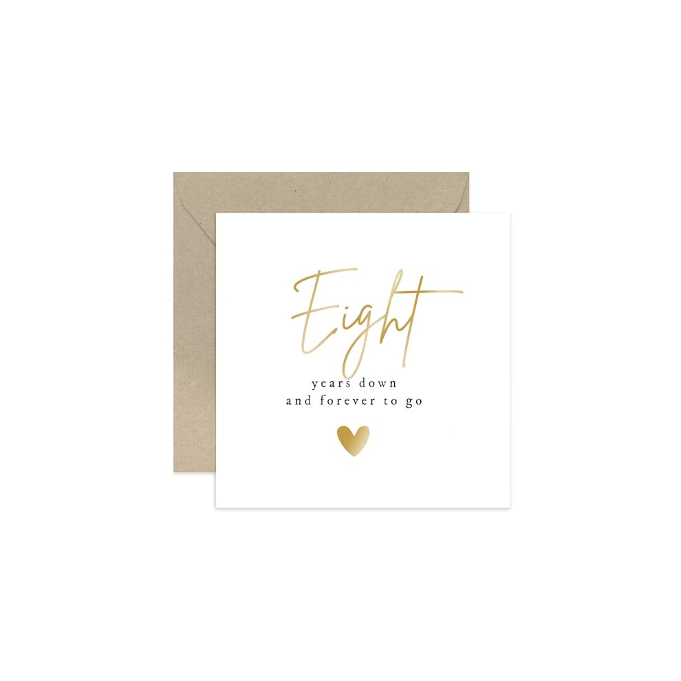 Old English Company Old English Co. Eight Years Down Forever To Go Wedding Anniversary Card For Husband Or Wife - Special Foil 8Th Anniversary Celebration Card - Br Gold