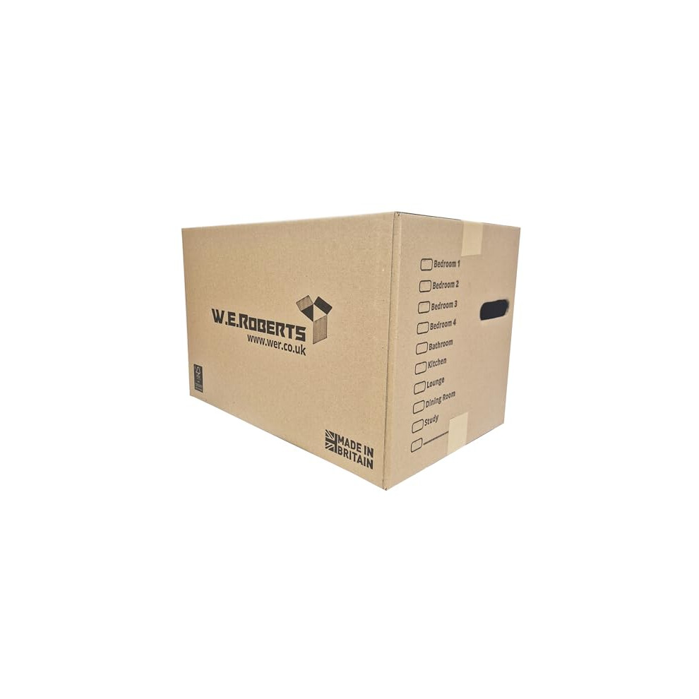 W.E. Roberts Strong Large Strong Cardboard Moving House Boxes 18" x 11" x 11" with Room List (Boxes Only, Pack of 5)