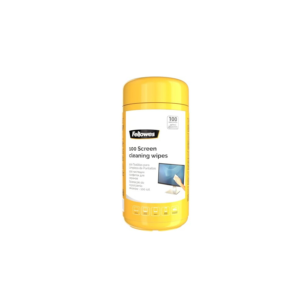 Fellowes 100 Screen and Keyboard Wipes Tub for Home and Office - Monitor/Laptop/iPad/Mobile Phone/Tablet Cleaning Wipes Singular Pack Multi