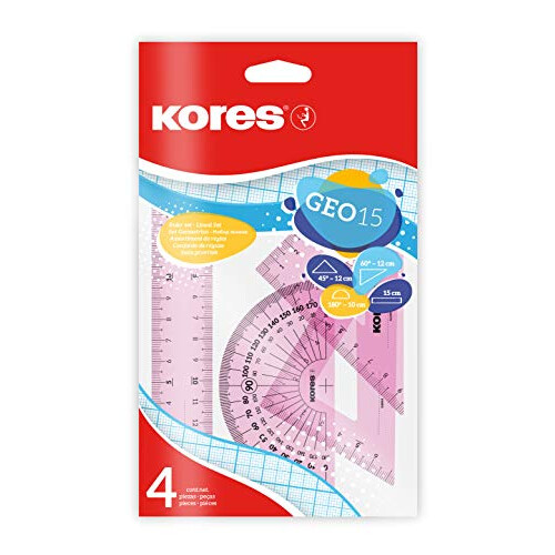 Kores - Geometry Set in Assorted Colours - GEO15 Protractor, Triangle and Ruler Set - Maths Sets for Secondary School, Geometry Sets, Geometry Sets f 1