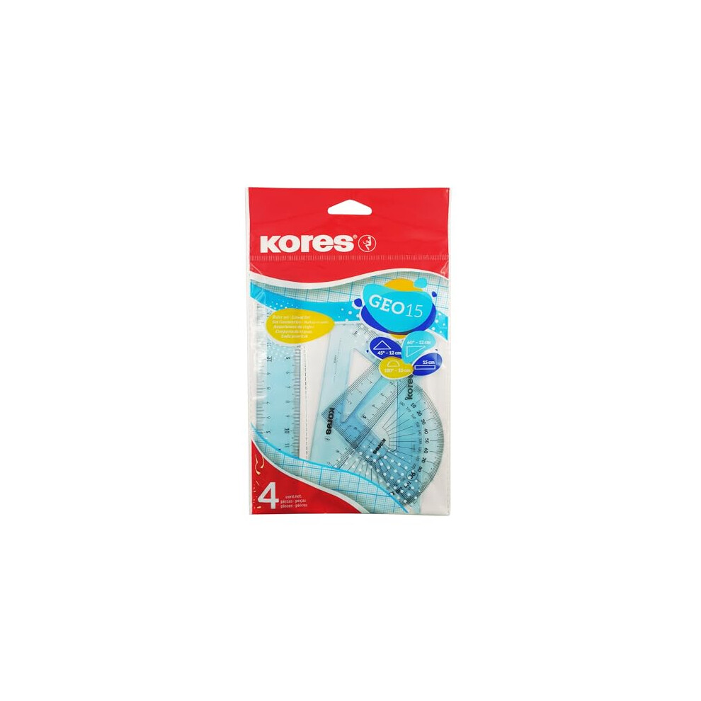 Kores - Geometry Set in Assorted Colours - GEO15 Protractor, Triangle and Ruler Set - Maths Sets for Secondary School, Geometry Sets, Geometry Sets f