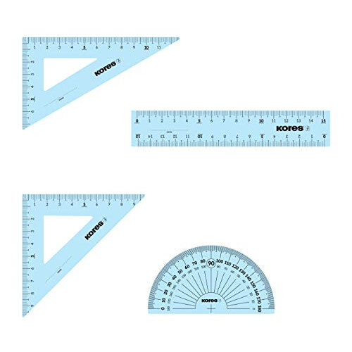 Kores - Geometry Set in Assorted Colours - GEO15 Protractor, Triangle and Ruler Set - Maths Sets for Secondary School, Geometry Sets, Geometry Sets f 2