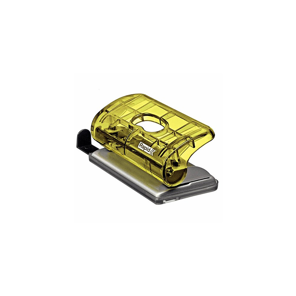 Rapid F5 Colour'Ice Mini 2 Hole Punch, Punches up to 10 Sheets, Adjustable Guide Bar, Compact Design, Yellow, 5001329