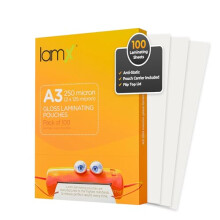 LamX A3 Laminating Pouches 250micron, High Gloss Finish Sheets, Anti-Static Formula Laminating Pouches A3, 250 Micron (125+125 Micron) Pack of 100 La